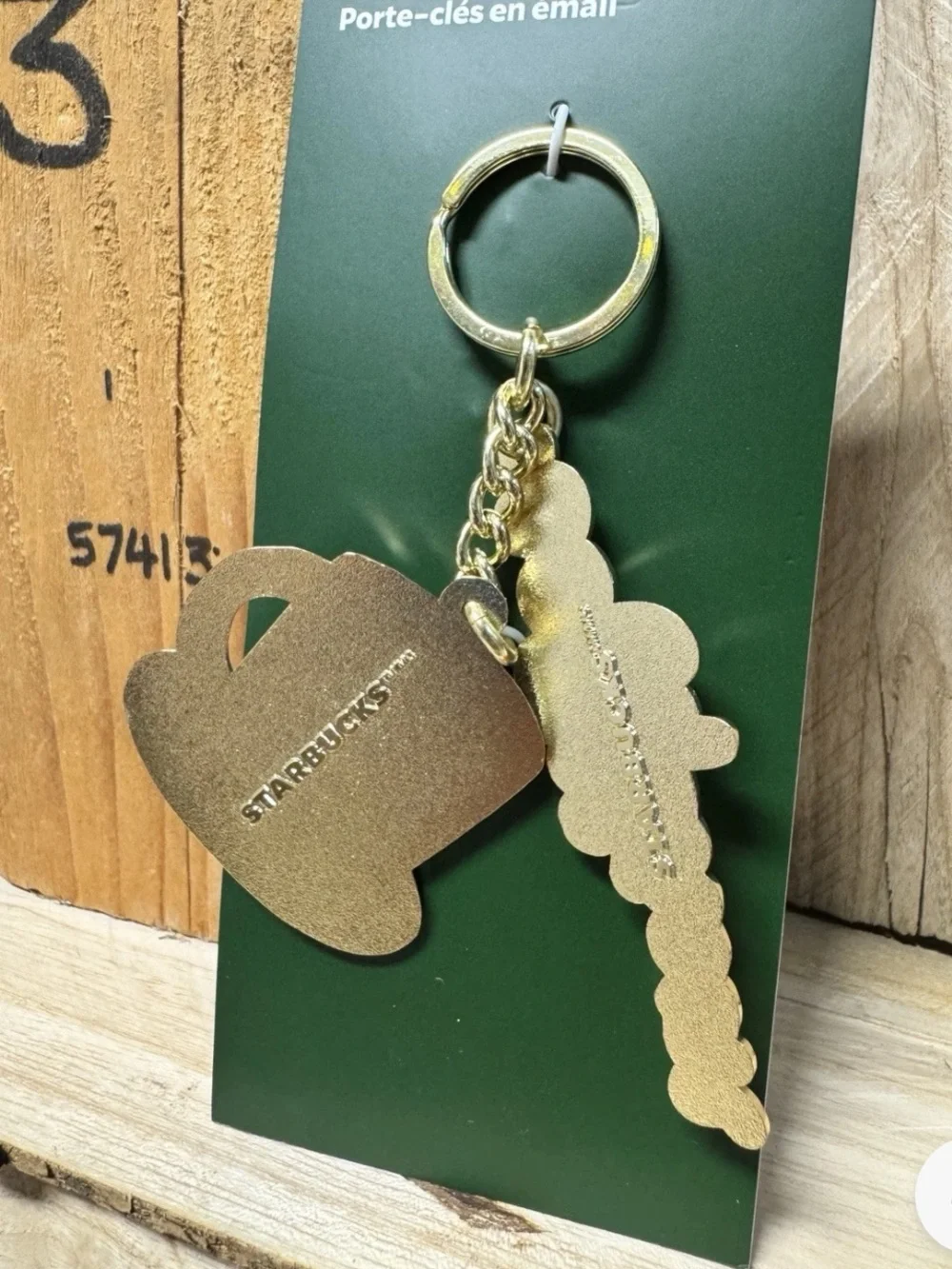 Starbucks NWT Enamel Keychain coffee cup coffee person in script sealed